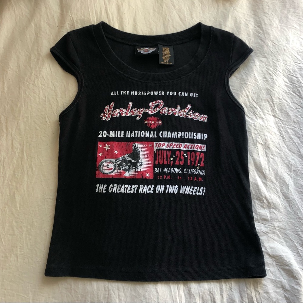 Y2k Goth Baby Tee - Harley Davidson